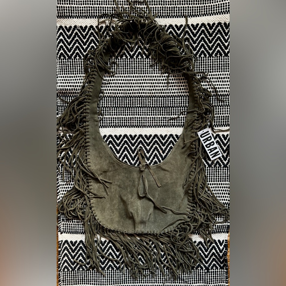 Silence + Noise Suede Fringe Hobo Sling Bag - Picture 6 of 8